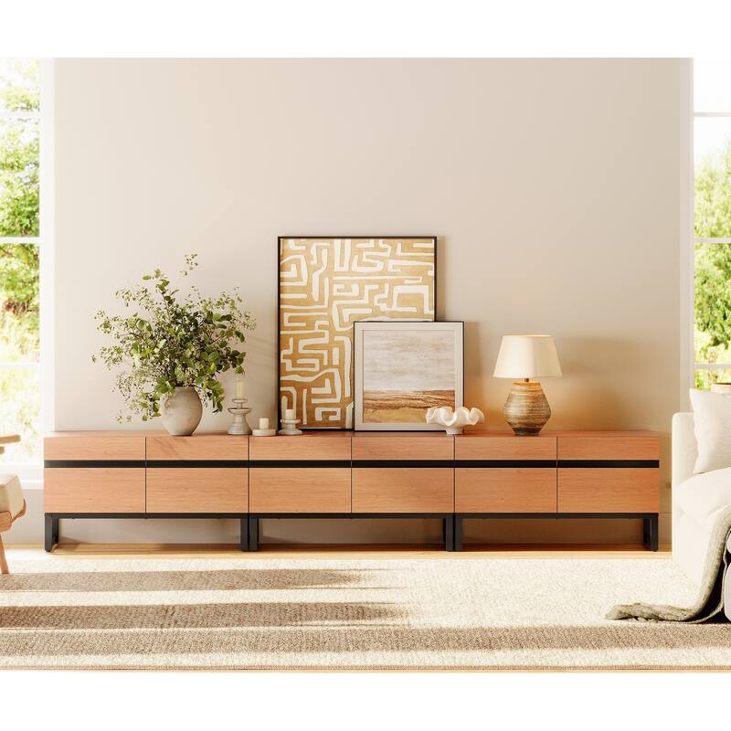 WAMPAT Modern TV Stand with Storage Cabinets, Wood Entertainment Center Media Console Table with Metal Legs for Living Room