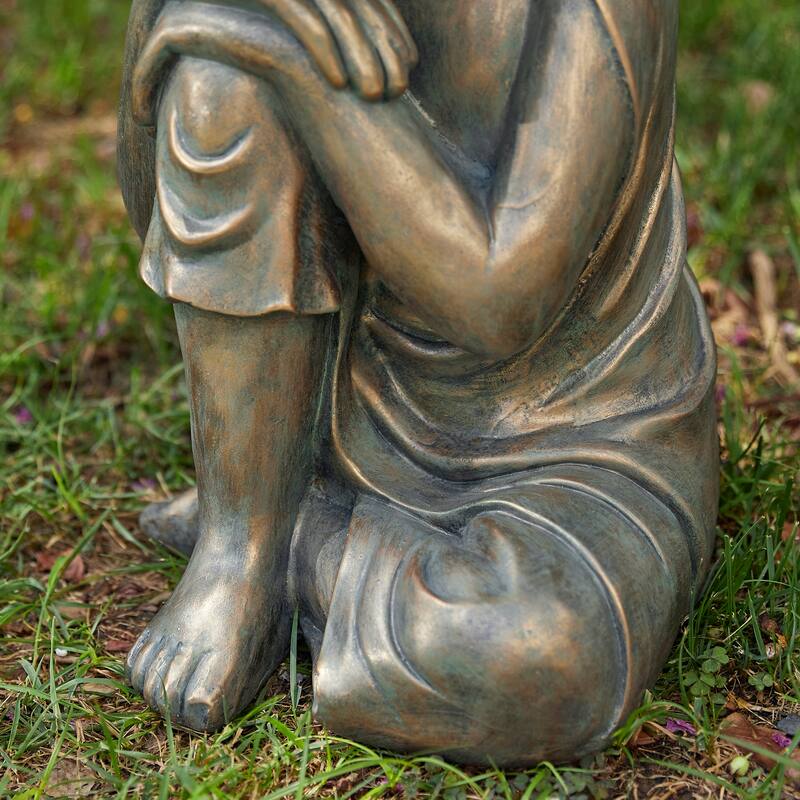 Glitzhome MGO Faux Bronze Buddha Garden Statue Monk Sculpture Indoor Outdoor Decor Gifts