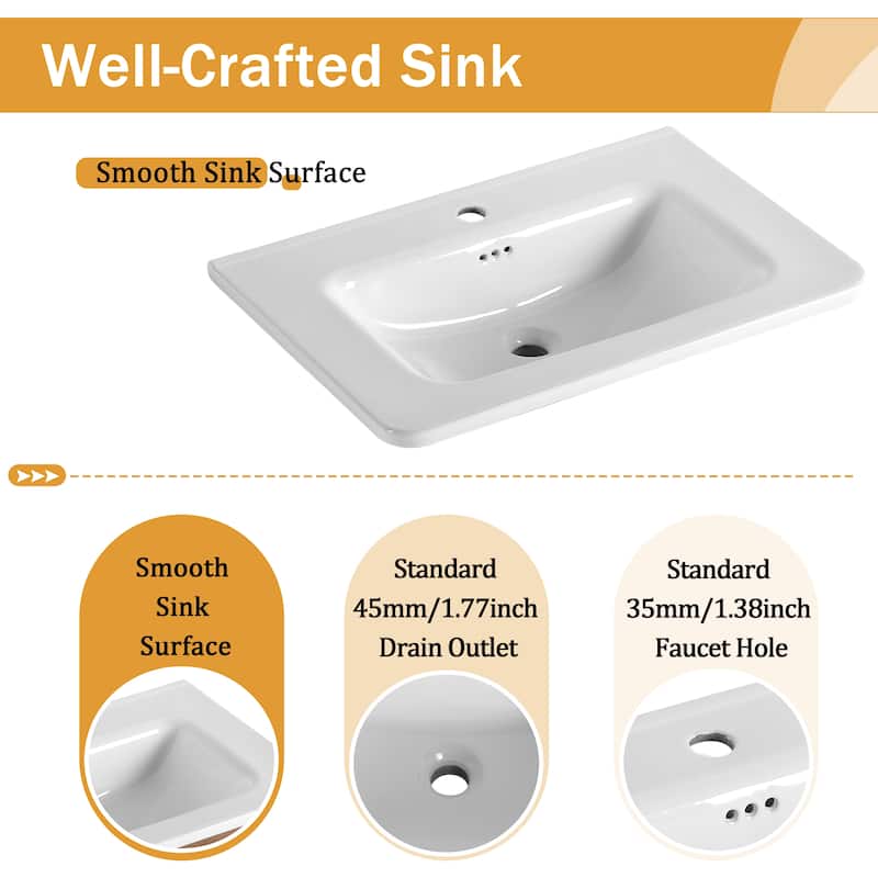Malwee 28"/40"/52"/68" Floating Bathroom Vanity, Wall Mounted Bathroom Vanity with Ceramic Sink,Soft Close Door and Shelf