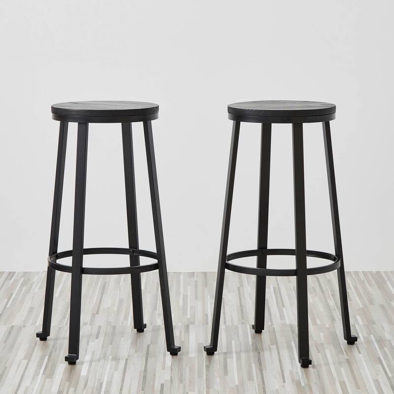 Glitzhome Industrial Rustic High Bar Stools with Wood Seat