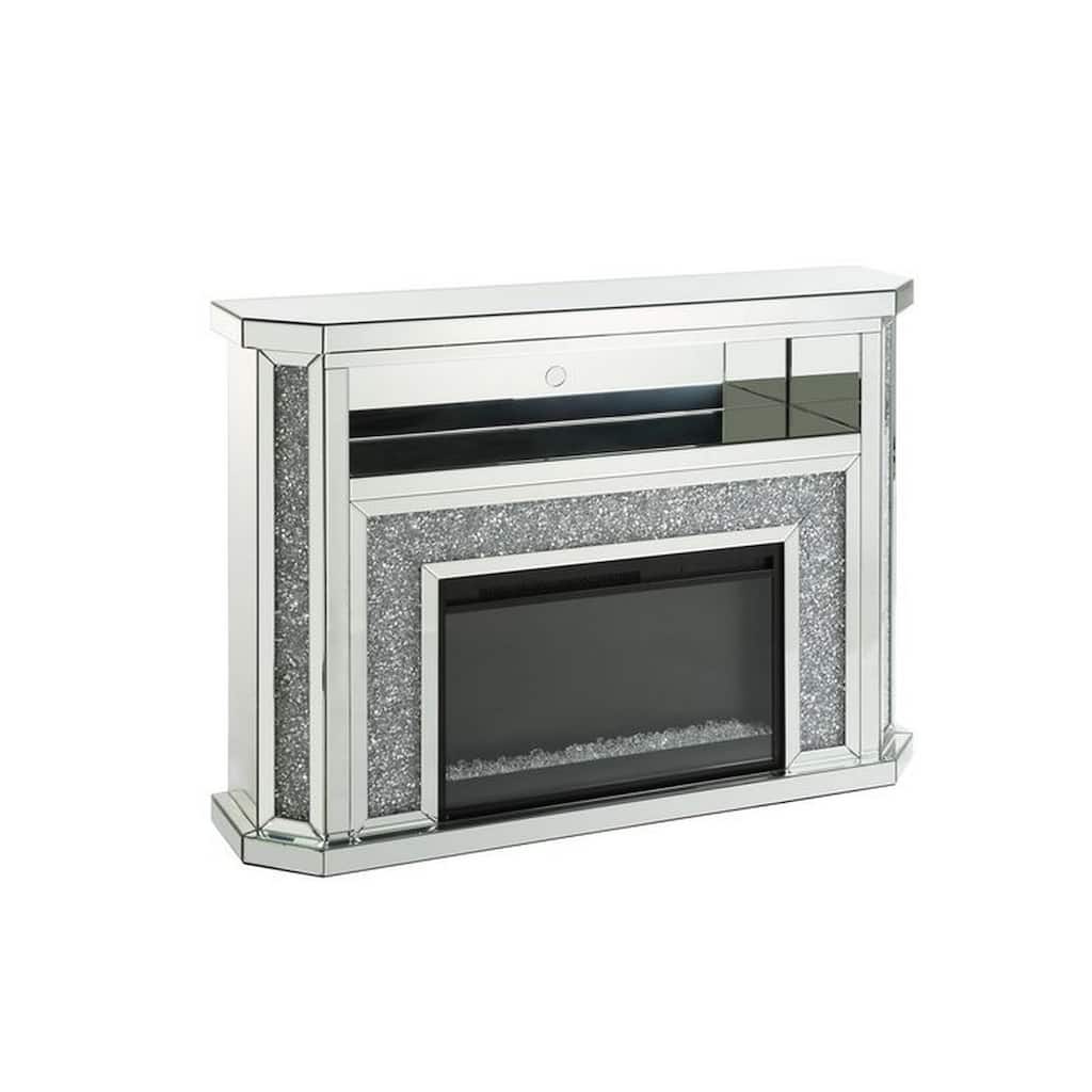 Electric Fireplace with Mirror Panel Framing and Faux Diamonds, Silver