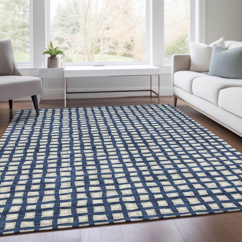 Machine Washable Indoor/ Outdoor Chantille Squares Rug