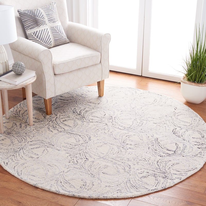 SAFAVIEH Handmade Jardin Hazan Wool Rug - 6' Round - Ivory/Grey