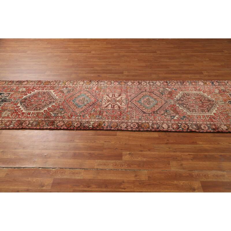 Tribal Geometric Gharajeh Persian Runner Rug Handmade Wool Carpet - 2'9"x 11'1"