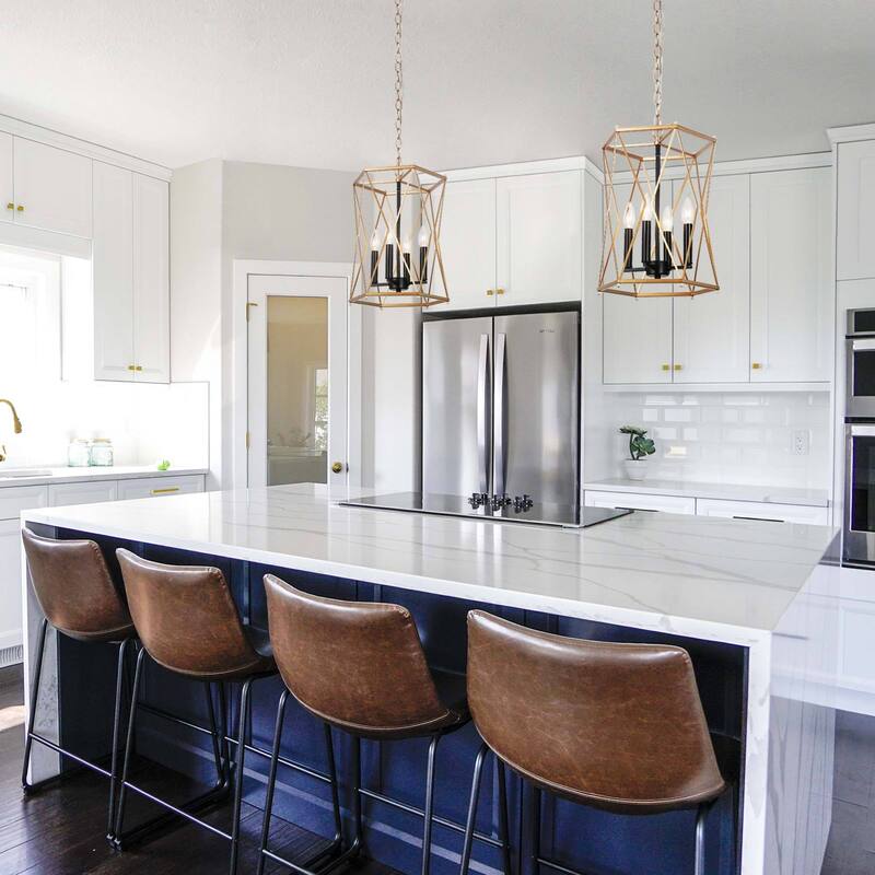 Modern Transitional 4-Light Chandelier Geometric Lantern Large Kitchen Island Pendant Lights - D12.5"x H 18"