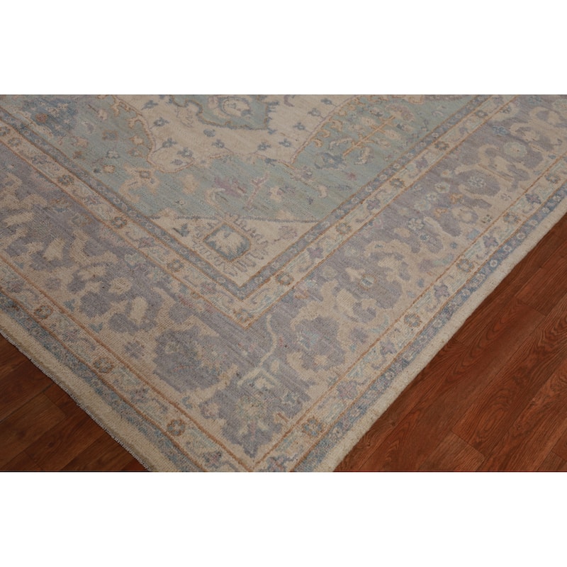 Hand Knotted Oriental 100% Wool Carpet Transitional Floral Beige & Ivories Oushak Area Rug - 9' 9'' X 8' 4''
