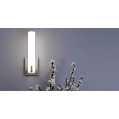 Bowen 1-light Satin Nickel LED Wall Sconce, White Acrylic Shade