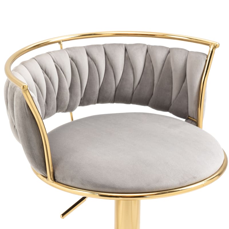 4 Set Modern Velvet Adjustable Swivel Bar Stools with Metal Frame