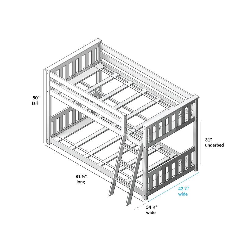 Max and Lily Twin over Twin Low Bunk with Guard Rails