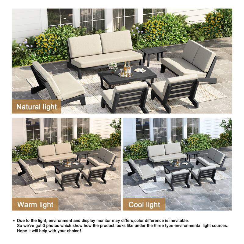Casual Teak Wood Large 7-Piece Outdoor Patio Conversation Set