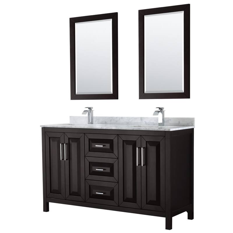 Wyndham Collection Daria 60" Free Standing Double Vanity Set with MDF - Dark Espresso / White Carrara Marble Top / - Espresso Finish