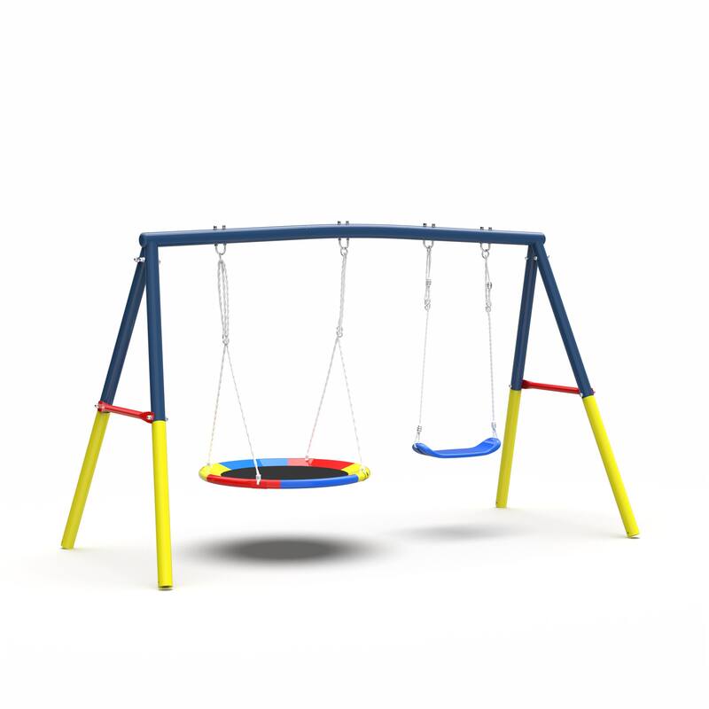 Swing Set for Backyard, 330lbs Swing Set with Heavy-Duty Outdoor Swing Stand, 1 Saucer Swing Seat 1 Belt Swings Seat