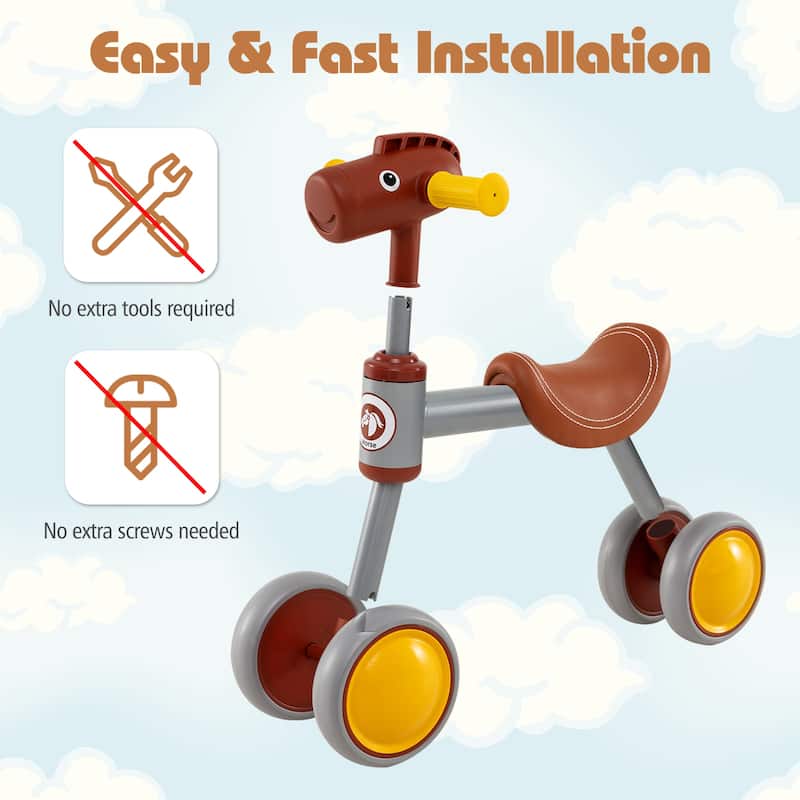 Brown Baby Ride-On Balance Bike with Comfortable PU Seat and Stable Steering Design - 22" × 9.5" × 17.5"