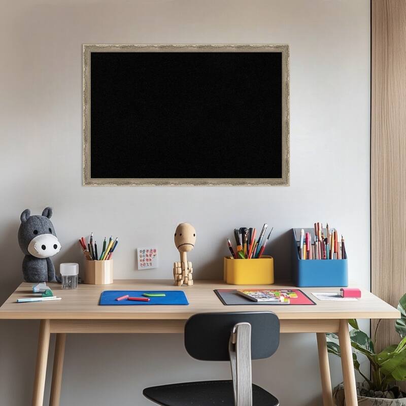 Mila Dark Silver Wood Framed Cork Board - Bulletin Board, Organization Board, Pin Board