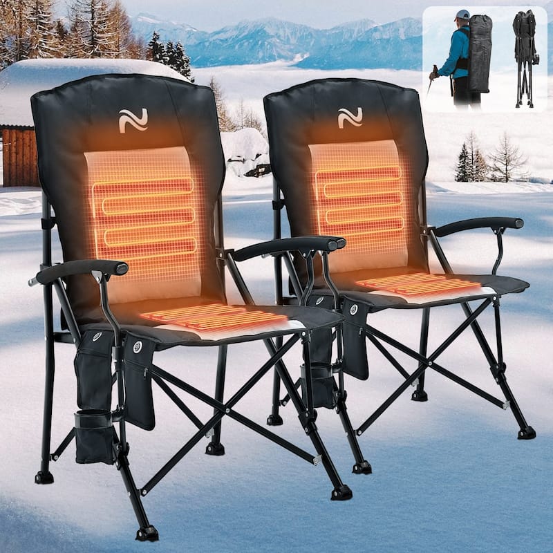 Outdoor Heated Folding Camping Chair 3 Heat Levels Portable Folding