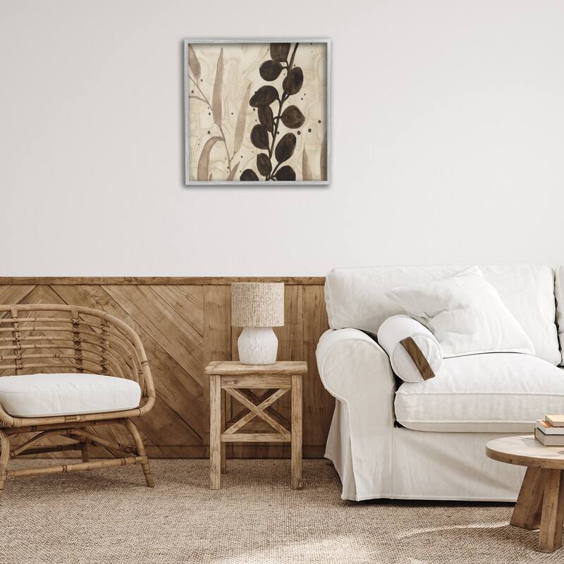 Stupell Asymmetrical Natural Leaves Framed Giclee Art Design By Krinlox