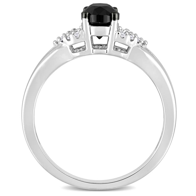 Miadora 1ct TDW Oval-cut Black and White Diamond Split Shank Engagement Ring in 14k White Gold