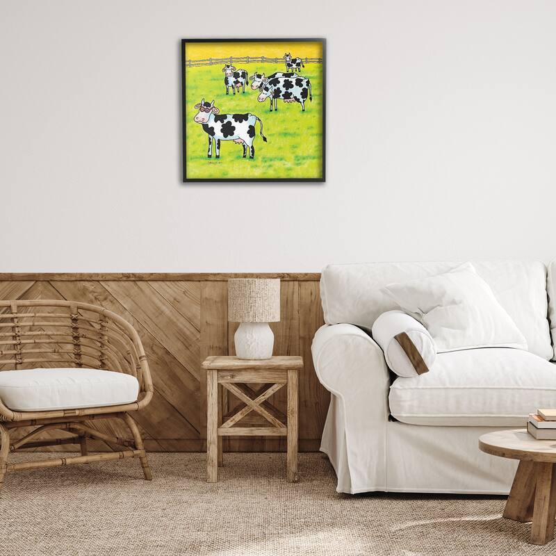 Stupell Funny Cow Herd with Specs Framed Giclee Art Design By Roger Straub