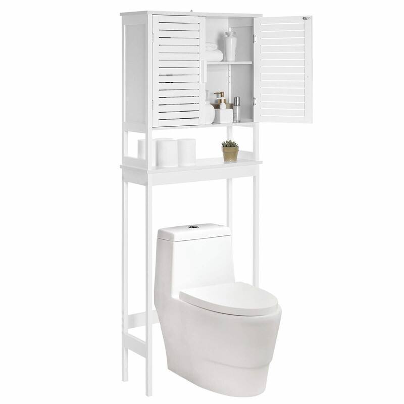 Over the Toilet Storage Cabinet - 9.1"D x 23.6"W x 68.1"H - 9.1"D x 23.6"W x 68.1"H - Wood Finish - White