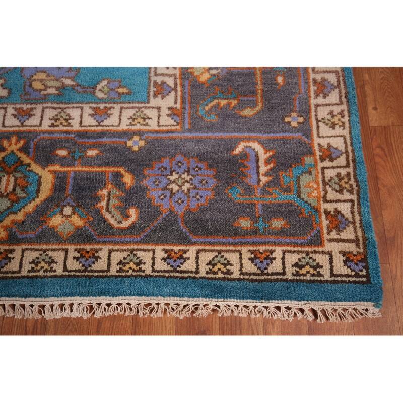 Blue Oushak Oriental Area Rug Handmade Wool Carpet - 8'11" X 11'8"