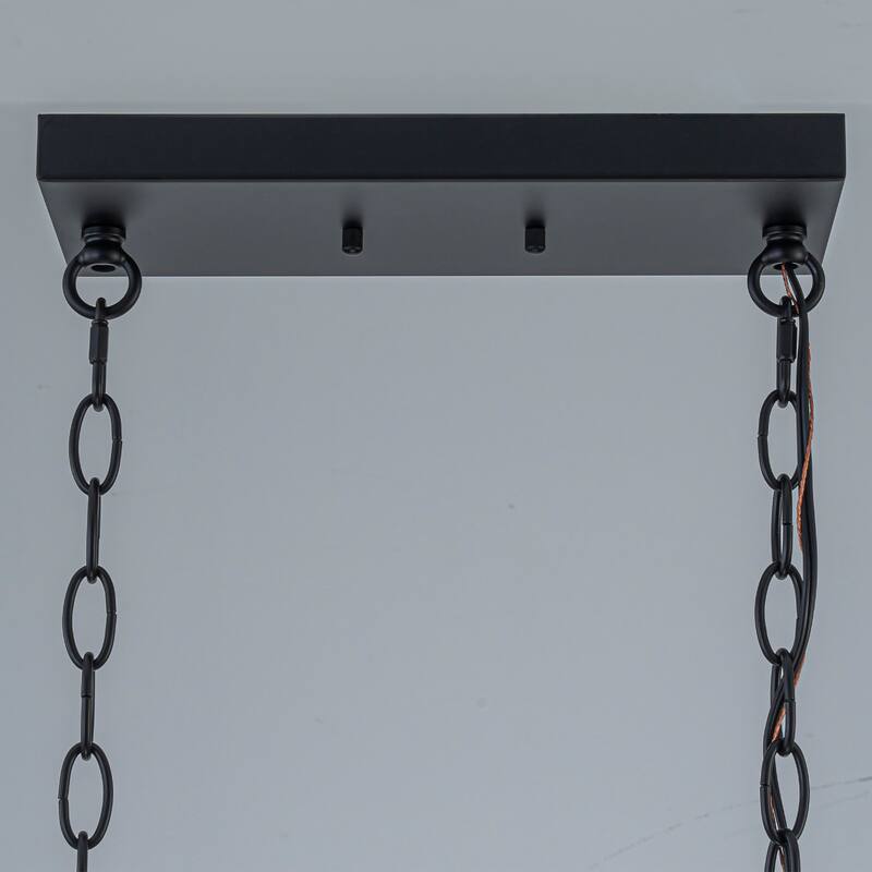 Modern 3-Light Black Pendant Light with Water Ripple Glass Shades for Dining and Living Room