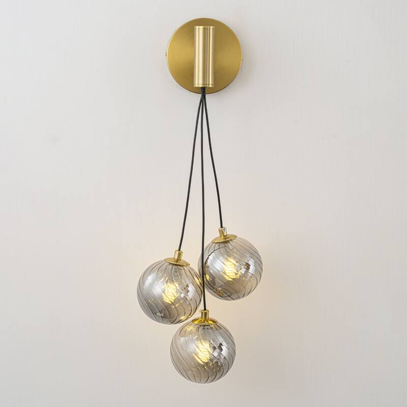3-Light Modern Gold Metal Wall Sconce Glass Globe Shades