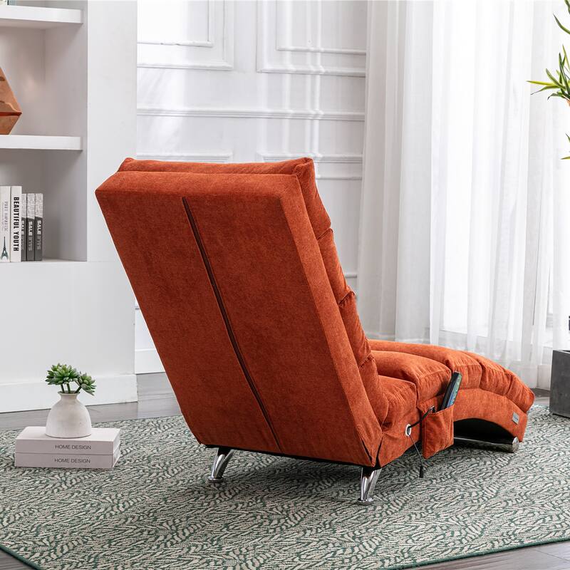 Luxury Upholstered Chaise Lounge Chair with Vibration for Relaxation, Fixed Back Fabric Leisure Recliner Sofa