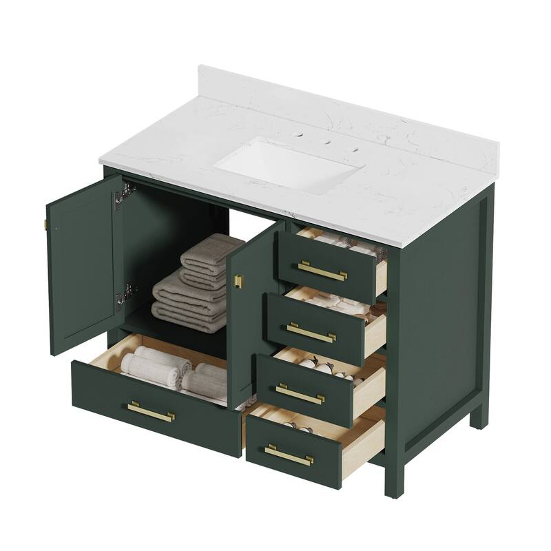 StarrySky 42 inch Undermount Single Sink Bathroom Vanity with Engineered Carrara Marble Top - 42 inch