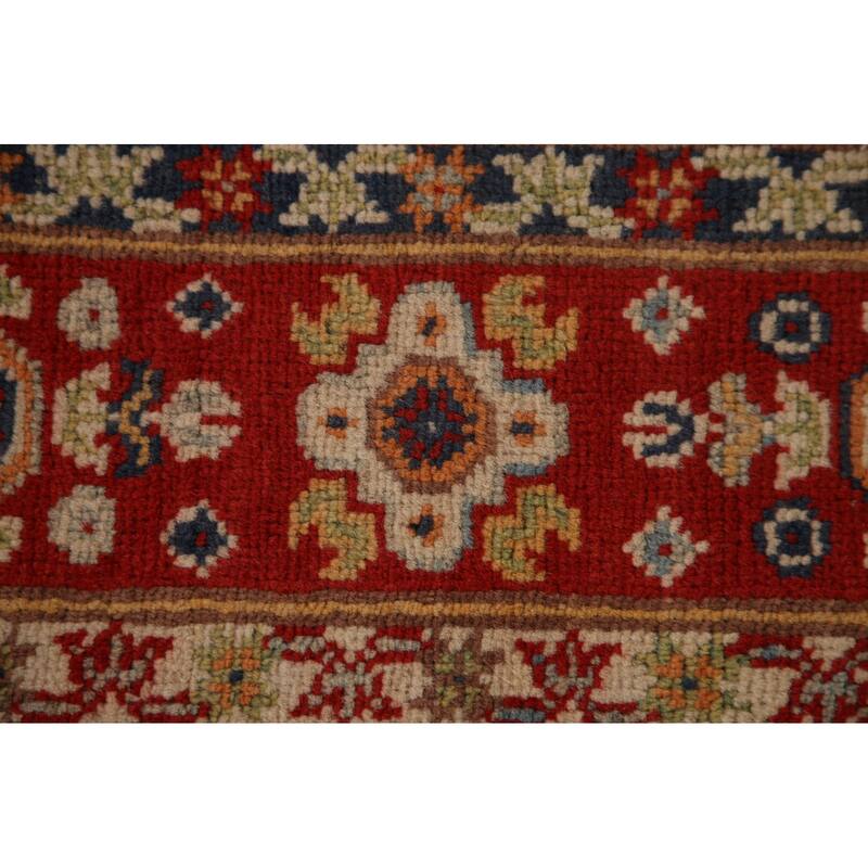 Geometric Kazak Area Rug Handmade Wool Carpet - 4'10" x 6'11"