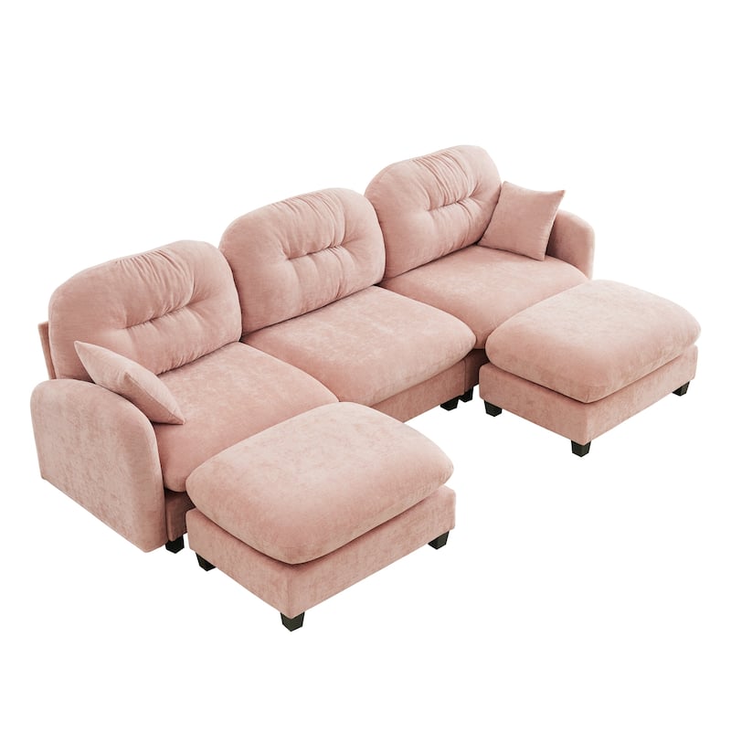 GDF Studio - Nina Modular Modern Chenille U-Shaped Sectional Sofa with Ottoman and 2 Soft Throw Pillows