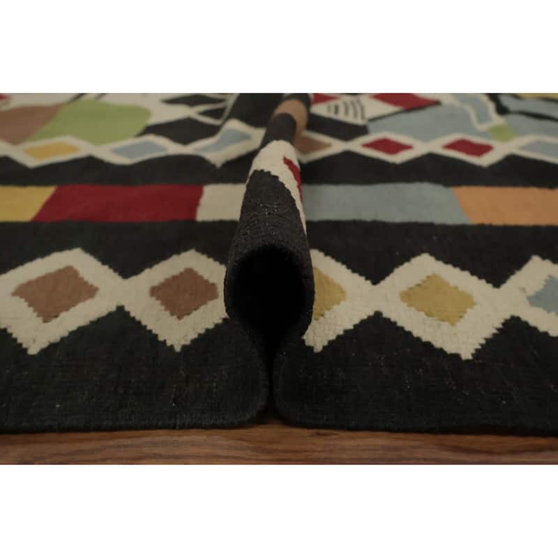 Hand Woven Oriental 100% Wool Carpet Southwestern Modern Multi-Colored Kilim Area Rug - 14' 2'' X 9' 8''