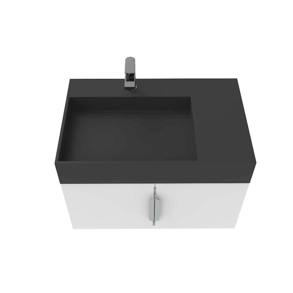 Amazon 30" Wall Mounted Bathroom Left Basin Vanity Set w/ Black Top