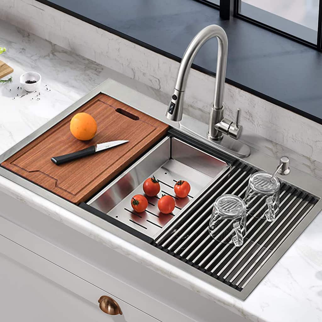Workstation Drop-In Stainless Steel Kitchen Sink - 30" L x 22" W