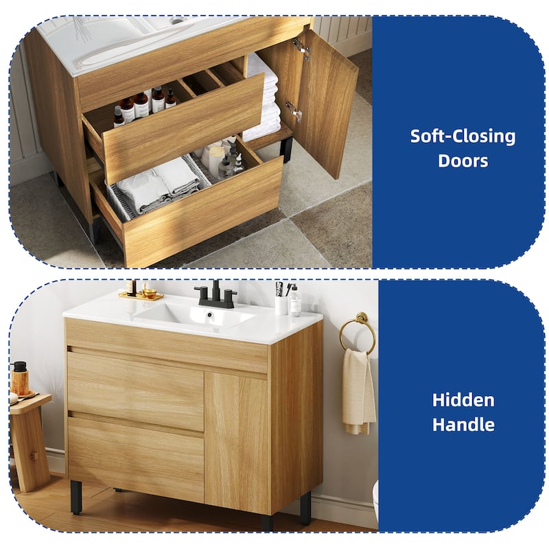 Moasis 36" Freestanding Single Bathroom Vanity with Ceramic Basin