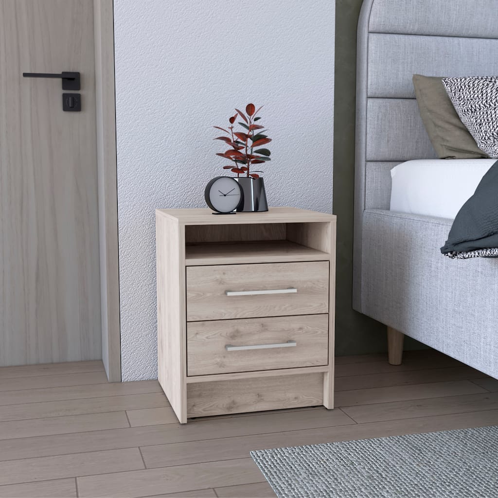 Light Gray Nightstand with Two Drawers, Modern End Table for Compact Spaces