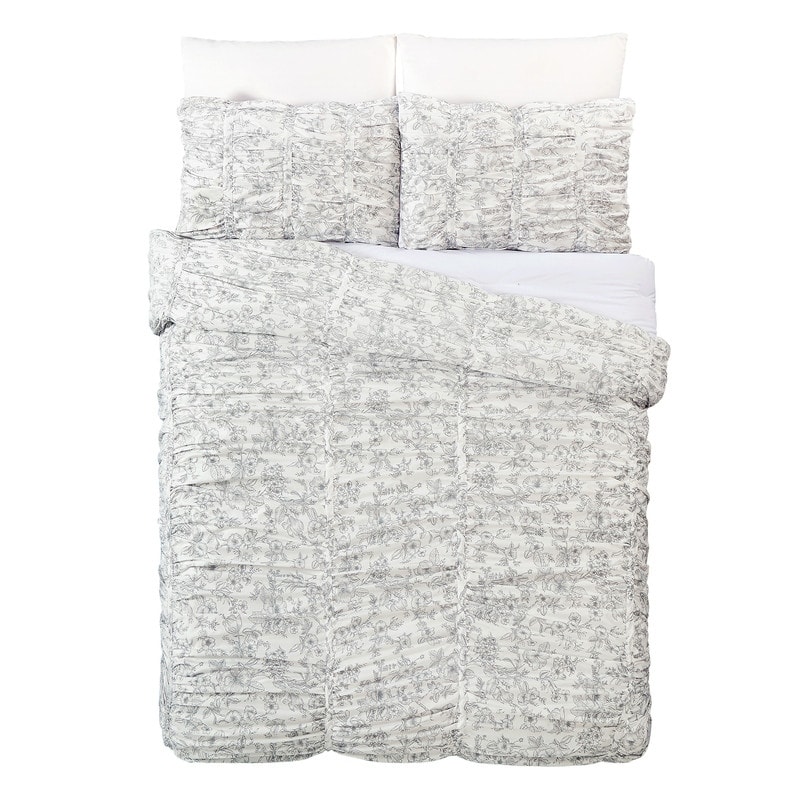 Floral Toile Ruched Textured Comforter Set
