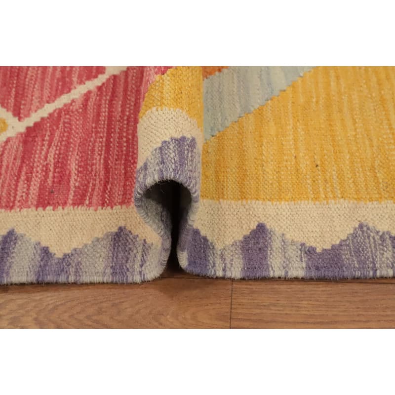 Hand Woven Oriental 100% Wool Carpet Southwestern Modern Pink Kilim Runner Rug - 8' 3'' X 2' 0''