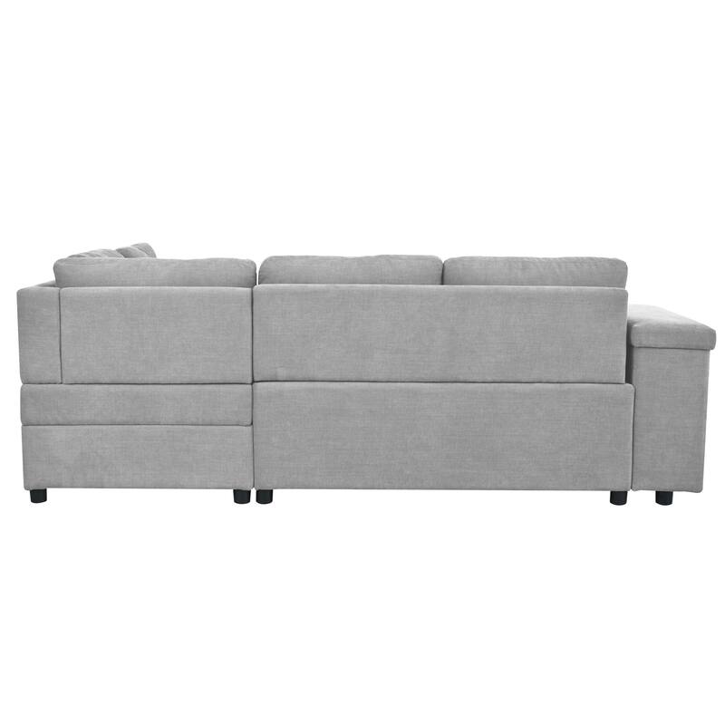 91.5" Polyester L-Shaped Sectional Sofa with Pull-Out Bed, Hidden Storage and Wide Storage Armrests
