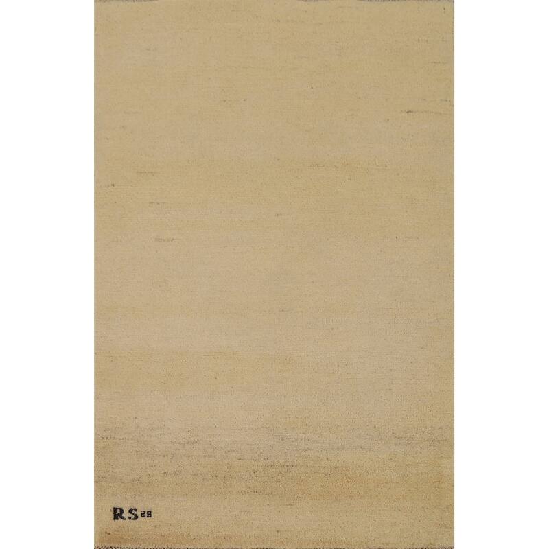 Modern Gabbeh Oriental Rug Handmade Beige Accent Wool Carpet - 2'9"x 4'2"