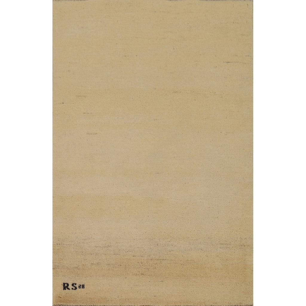 Modern Gabbeh Oriental Rug Handmade Beige Accent Wool Carpet - 2'9"x 4'2"