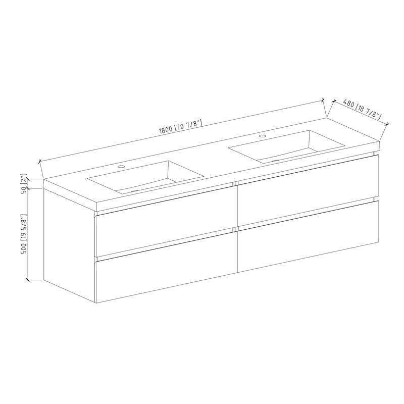 MDF Wall-Mounted Bathroom Vanity Set in Oak with Integrated Culture Marble Sink