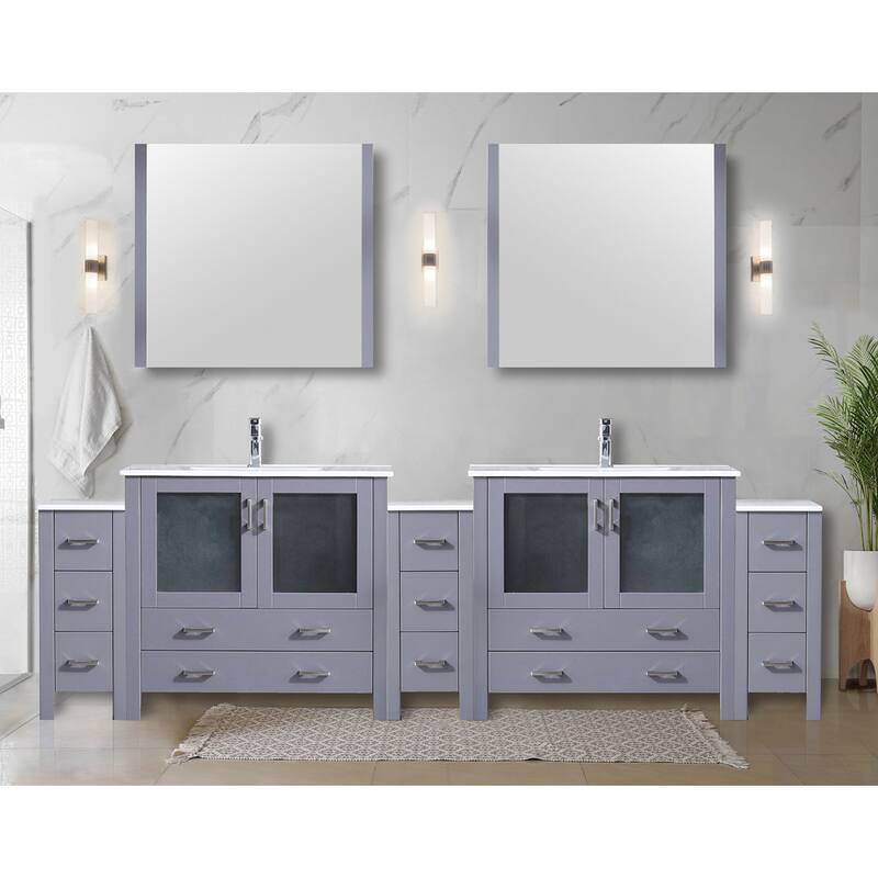 Volez Bath Vanity with Side Cabinets, Ceramic Top & Sink