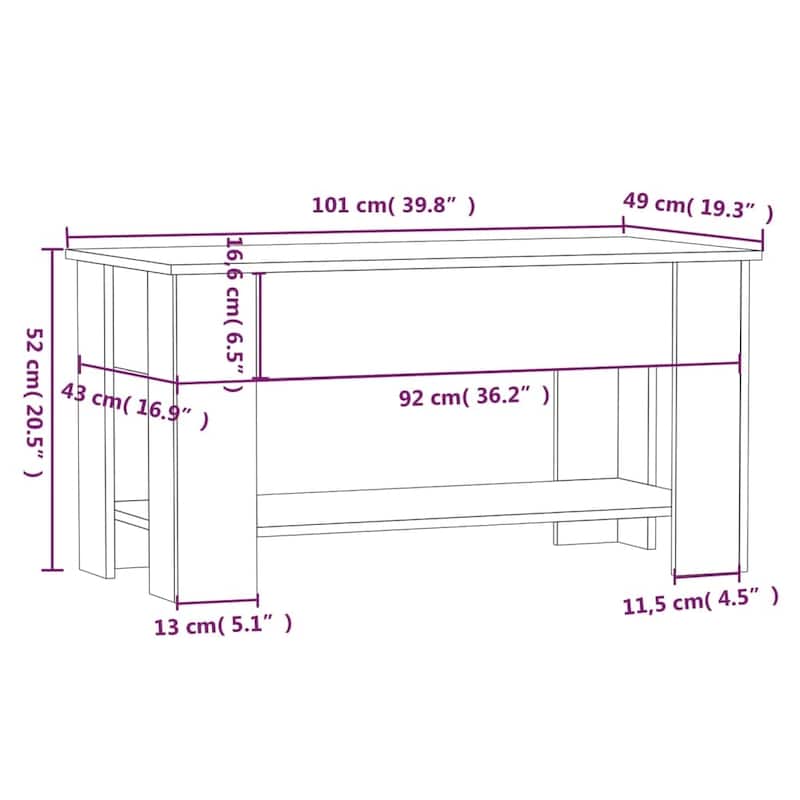 vidaXL Coffee Table Lift Top End Table Accent Side Sofa Table Engineered Wood - 39.8" x 19.3" x 20.5"
