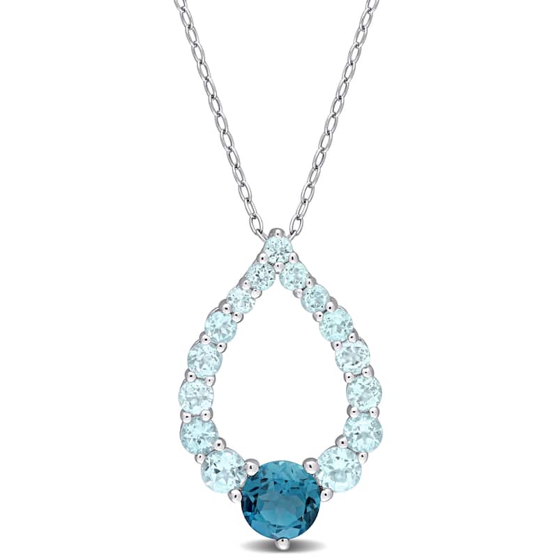 Miadora London Blue Topaz and Sky Blue Topaz Open Teardrop Necklace in Sterling Silver