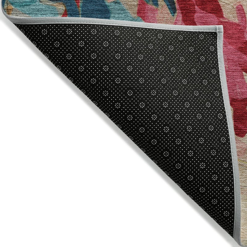 Machine Washable Indoor/ Outdoor Watercolor Floral Chantille Rug