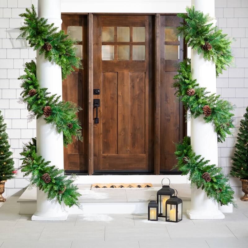 Pine and Cedar Artificial Christmas Garland with Pinecones - 10' x 15" - Unlit