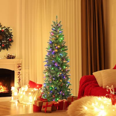 5FT Pre-Lit Hinged Artificial Christmas Tree with 390 Tips &180 Lights