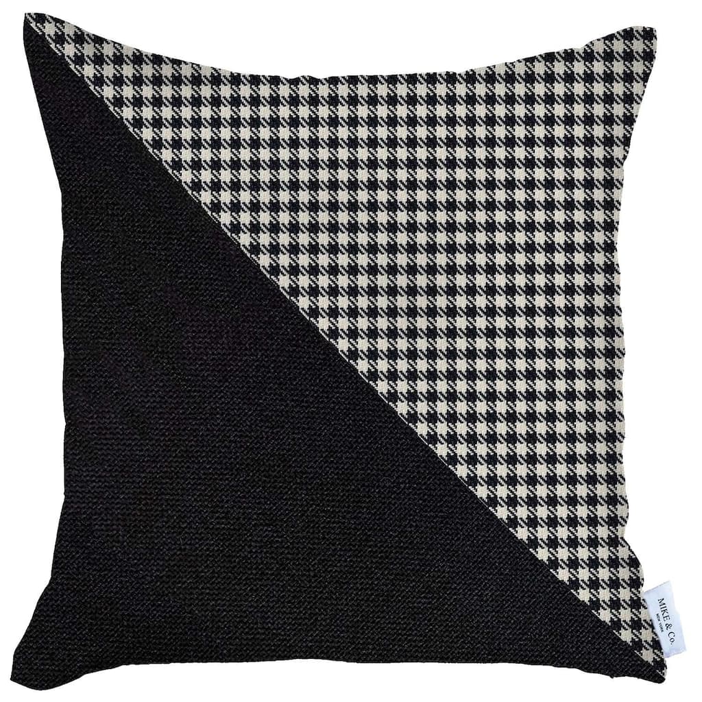 HomeRoots 18" X 18" Black And White Houndstooth Zippered Handmade Polyester Throw Pillow Cover