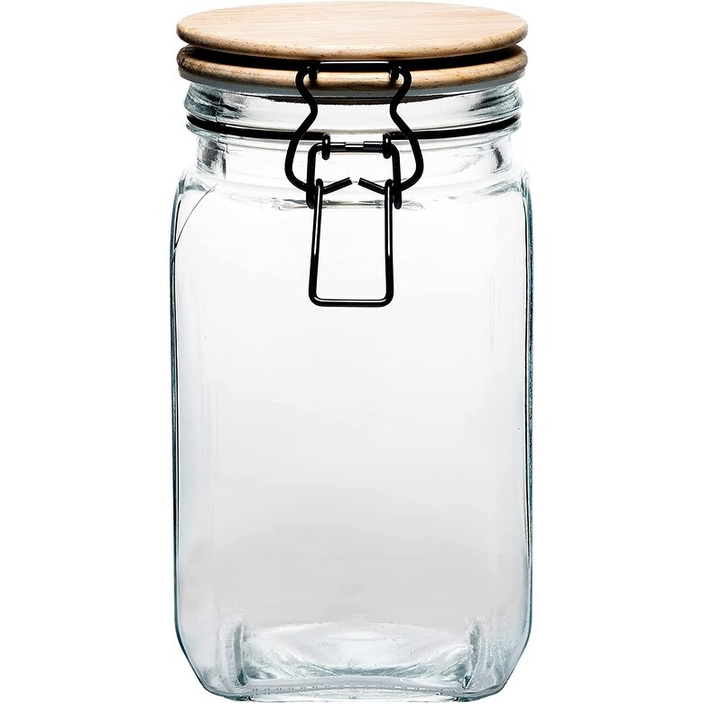Amici Home Acadia Glass Canister with Wood Lid & Hermetic Seal, Airtight  Lock Lids for Kitchen & Pantry Storage, Large 60-Ounce in 2023