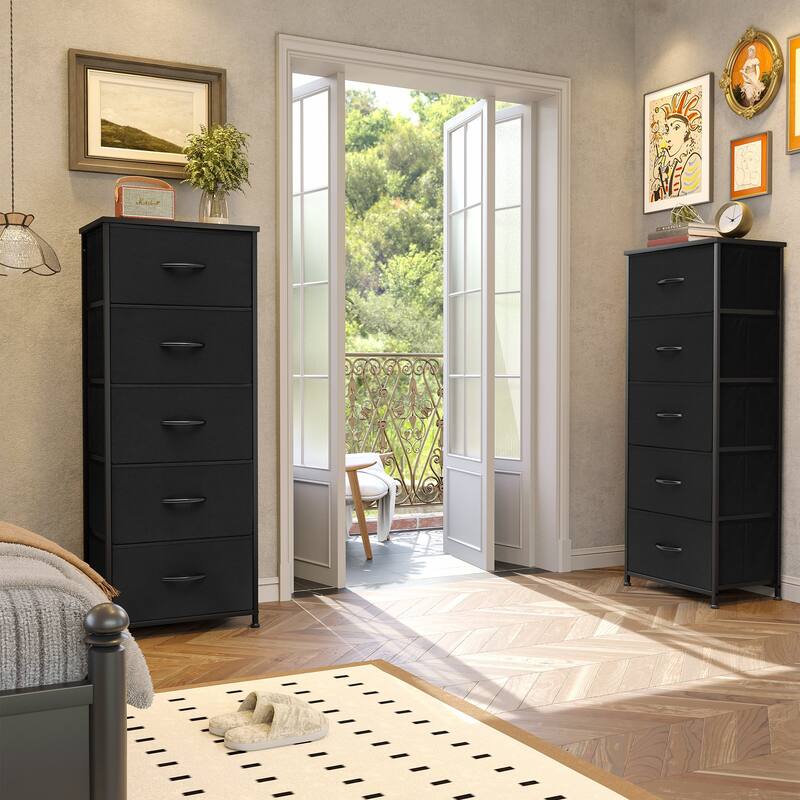 Home Bedroom Furniture 5-drawer Chest Vertical Storage Tower - Fabric Dresser